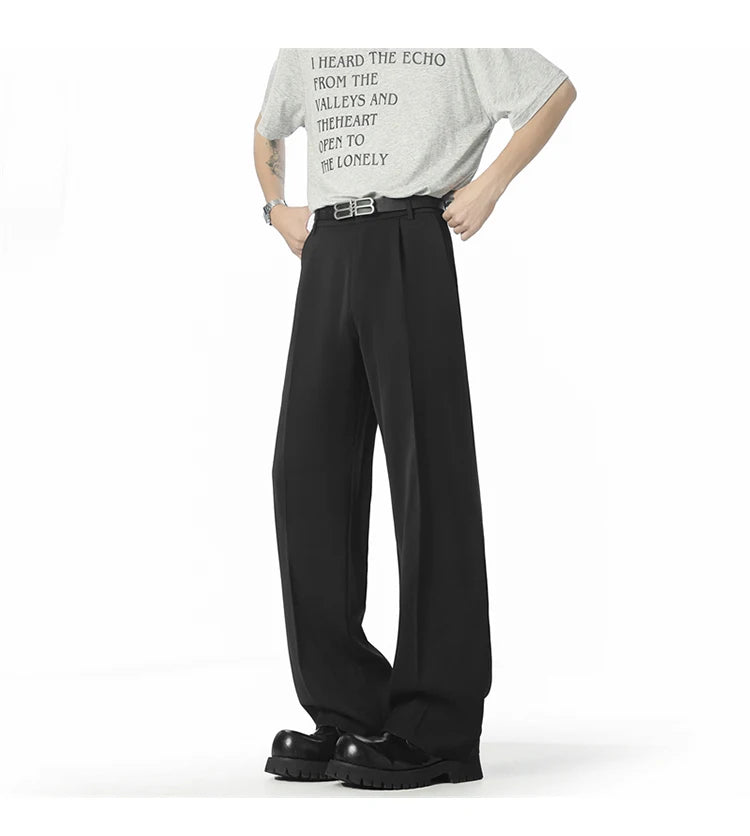 HEARUJOY  -  Men's Straight Baggy Casual Pants Korean Slit Personality Suit Trousers Fashion Formal Business Male Streetwear Gray Black