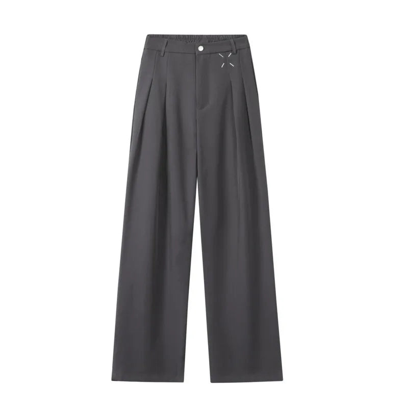 HEARUJOY  -  Grey Suit Pants Men Fashion Society Mens Black Dress Pants Korean Loose Casual Straight Pants Mens Office Formal Trousers M-3XL