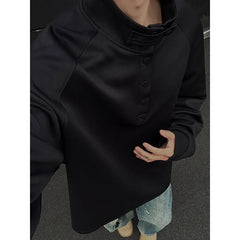 HEARUJOY  -  Grey Black Hoodie Men Casual Stand Up Collar Sweatshirt Men Streetwear Korean Loose Pullover Hoodie Mens Hoody Plus Size 4XL