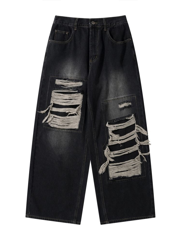 Hearujoy 2000s Ripped Baggy Jeans with Fake Hole Unisex