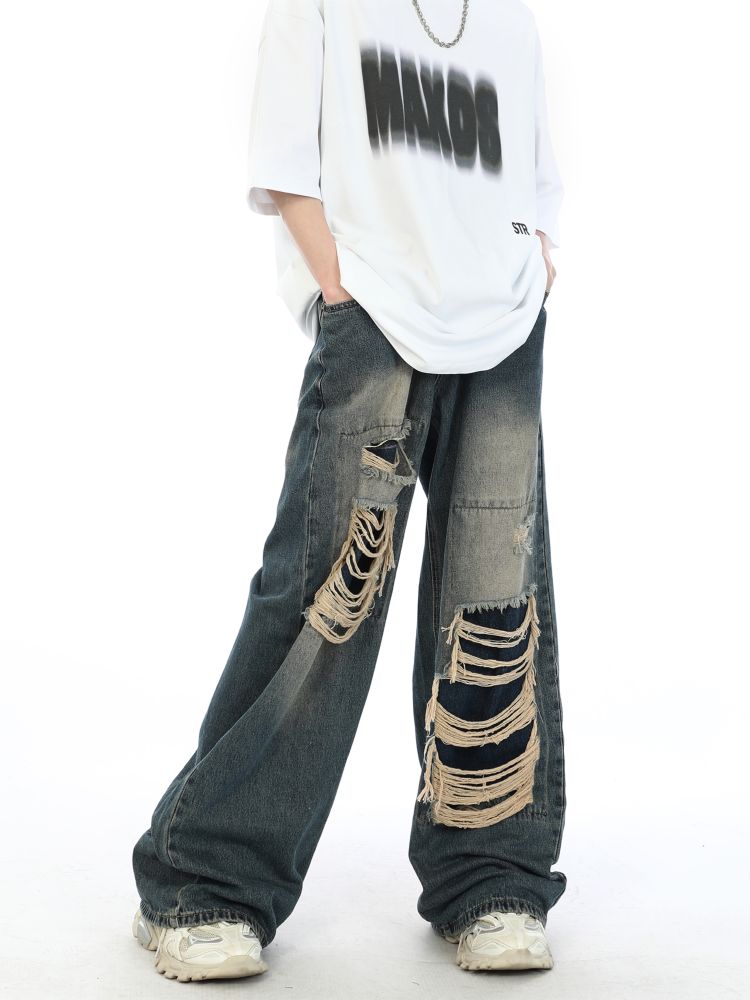 Hearujoy 2000s Ripped Baggy Jeans with Fake Hole Unisex