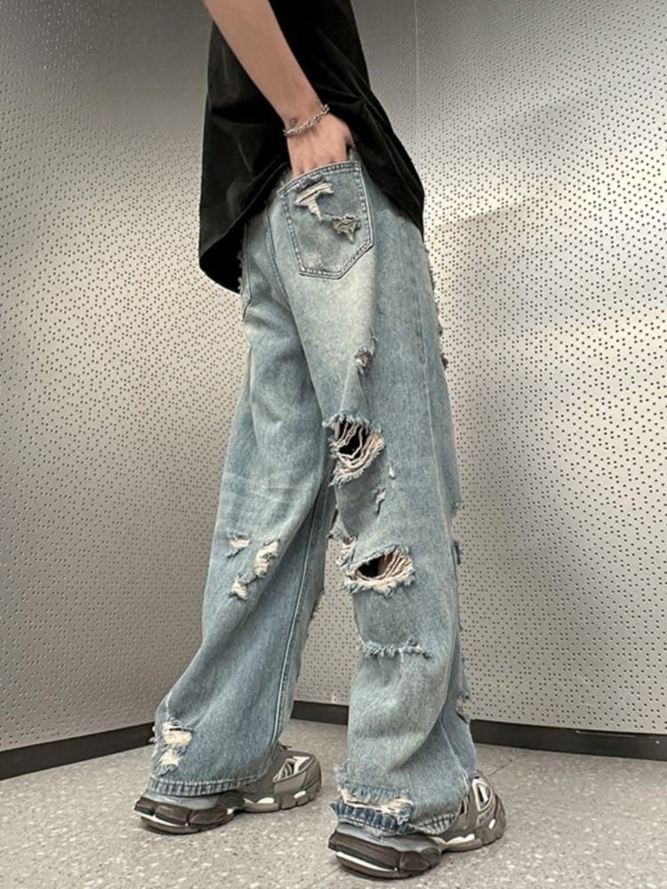 Hearujoy Vintage Men's Ripped Distressed Denim Boyfriend Jeans