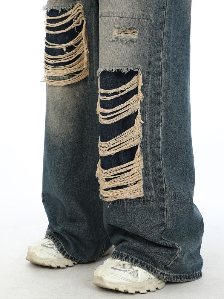 Hearujoy 2000s Ripped Baggy Jeans with Fake Hole Unisex