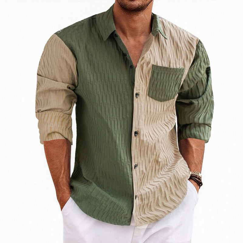 Hearujoy American Vintage Men Patchwork Shirt Pleated Long Sleeved Loose Oversized Top Fall Fashion Casual Cotton Shirts Streetwear