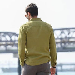 Hearujoy Vintage Linen Shirt For Men Double Pocket Workwear Long Sleeved Top Spring Autumn Leisure Loose Blouse Shirts Cotton Linen Male