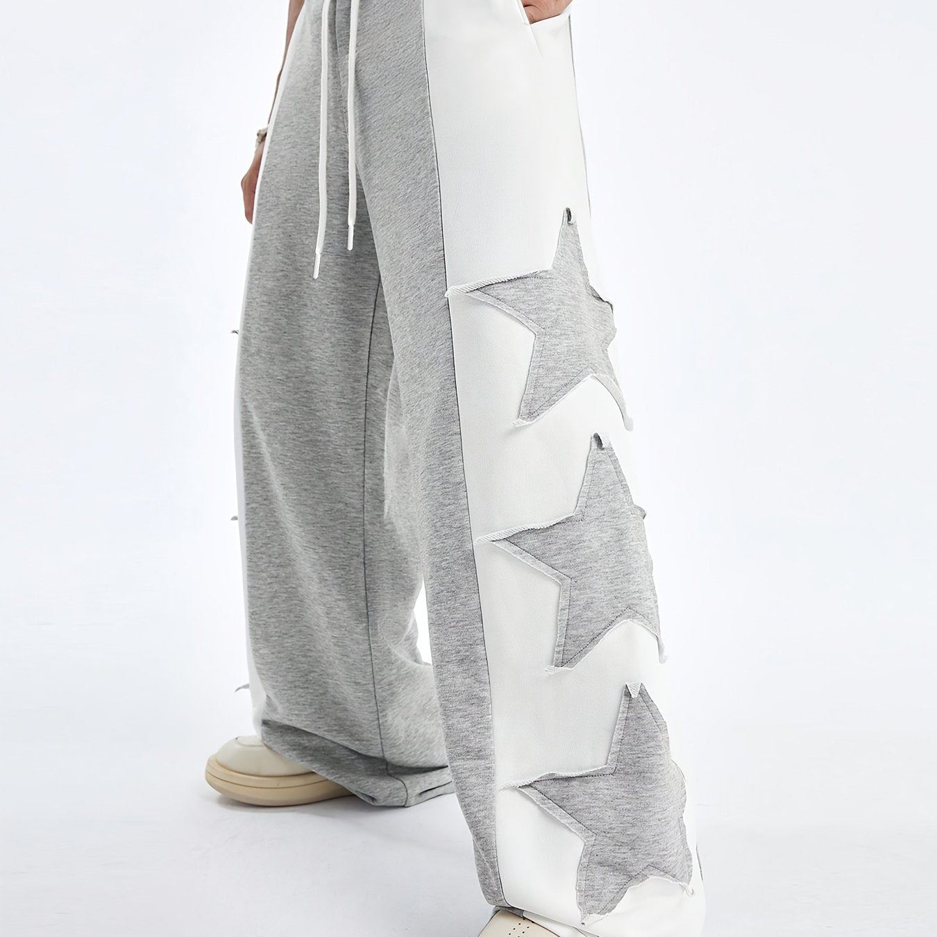 Hearujoy Star Pattern Contrast Trousers, High Street Style Casual Loose Sports Pants with Stitching Detail, Machine Washable Polyester, Daily, Polyester