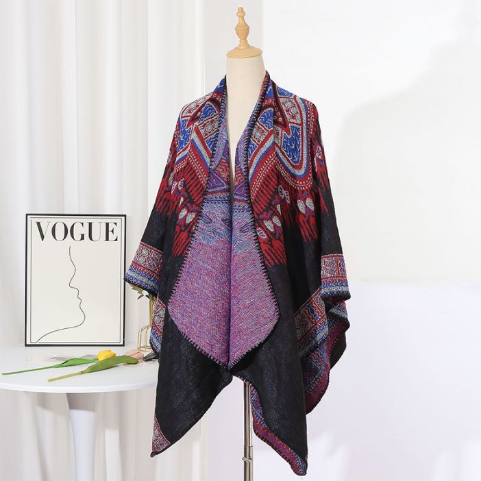 Hearujoy Ethnic Style Slit Thick Shawl Men Travel Photography Warm Scarf Vintage Poncho Fashion Cape Outwear Cloak Streetwear Unisex