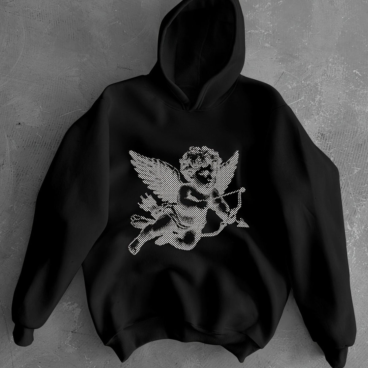 Hearujoy Men's Casual Cupid Angel Print Hoodie - Soft Polyester, Loose Fit, Long Sleeve with Kangaroo Pocket - Ideal for Valentine's Day & Casual Attire, Hoodies for Guys