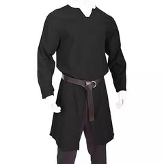 Hearujoy Streetwear Long Sleeve Tshirt For Men European Medieval Knight Top Vintage Loose V-neck Split Long Gown Pullover