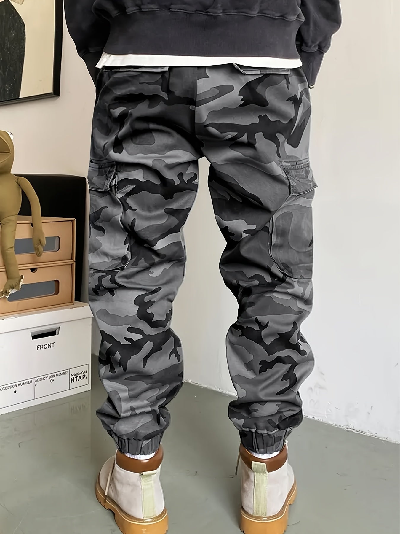 Hearujoy [All-Season Camo Cargo Pants] Men's Camo Cargo Pants - Comfort Fit with Multi-Pocket Design, Street Style Drawstring Waist, All-Season Wear