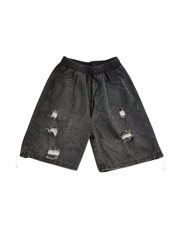 Hearujoy Black hip hop washed skate denim shorts in distressed look