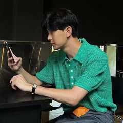 Hearujoy Summer Short Sleeved Knitted Polo Shirt Men Senior Korean Slim Fit Top Fashion Casual  hollow out Kint Tshirts High Quality