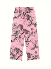 Hearujoy Men's Street Style Plant Print Drawstring Joggers - Casual & Fashionable Loose-Fit Sweatpants, Machine Washable, for Autumn, Spring