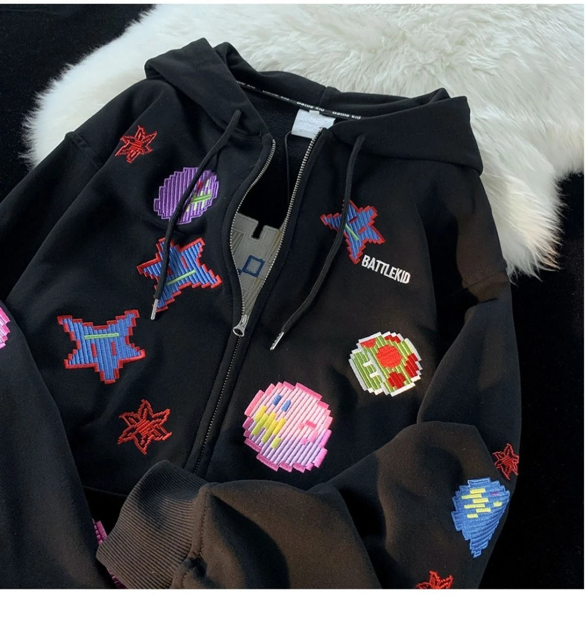 Hearujoy  90s Streetwear 2024 New Kawaii Zip Up Hoodie Women Y2K Oversized Harajuku Star Patchwork Sweatshirt Man Anime Hoodie Jacket Coat Streetwear