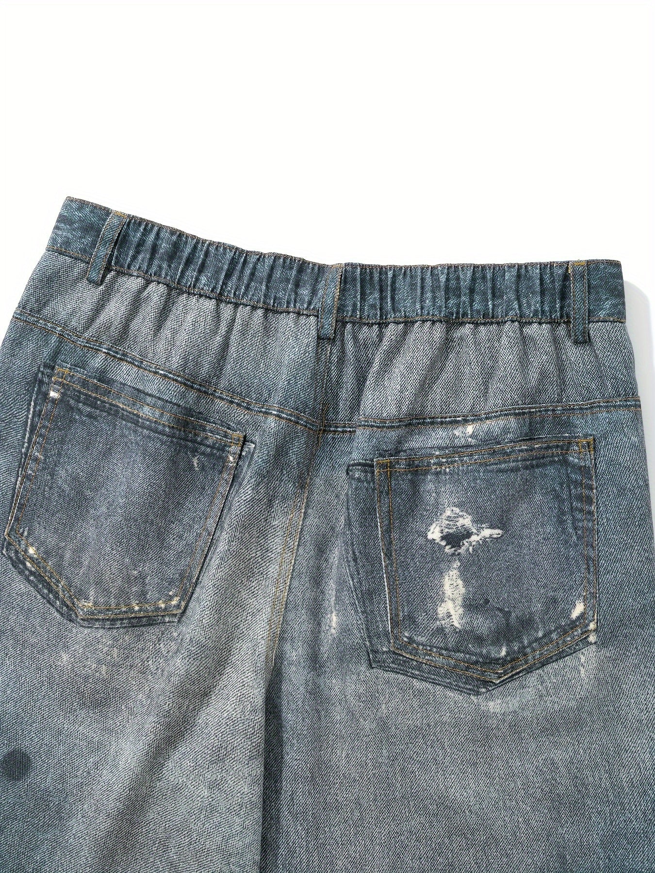 Hearujoy Men's Fashion Distressed Print Jeans - Loose Fit, Mid Waist, Polyester Non-Stretch Fabric, with Pockets, Zipper Fly, for Daily Casual Wear