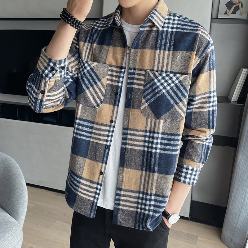 Hearujoy High Quality Vintage Mens Plaid Shirt Fall Long Sleeve Loose Casual Top Fashion Trend Streetwear Shirts Clothing For Men