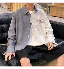 Hearujoy Fashion Men Irregular Patchwork Striped Shirt Loose Long Sleeve Tops Spring Autumn Trend Streetwear Handsome Youth Shirts Male