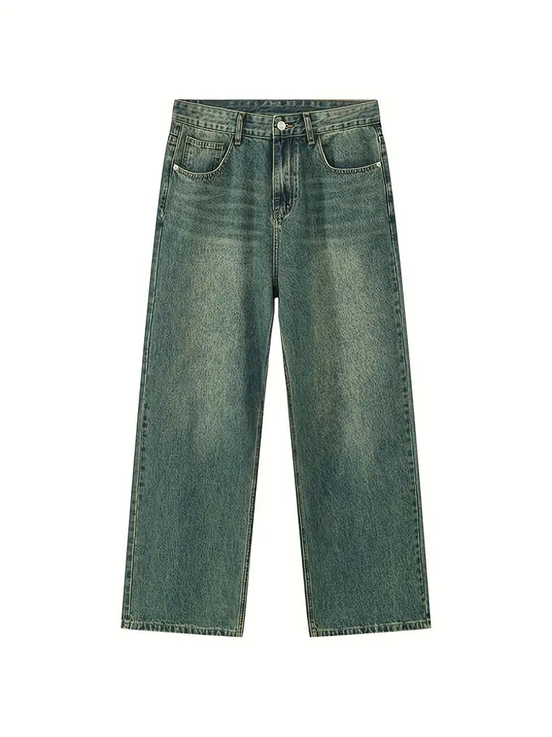 Hearujoy Men's vintage upcycle baggy jeans with faded effect