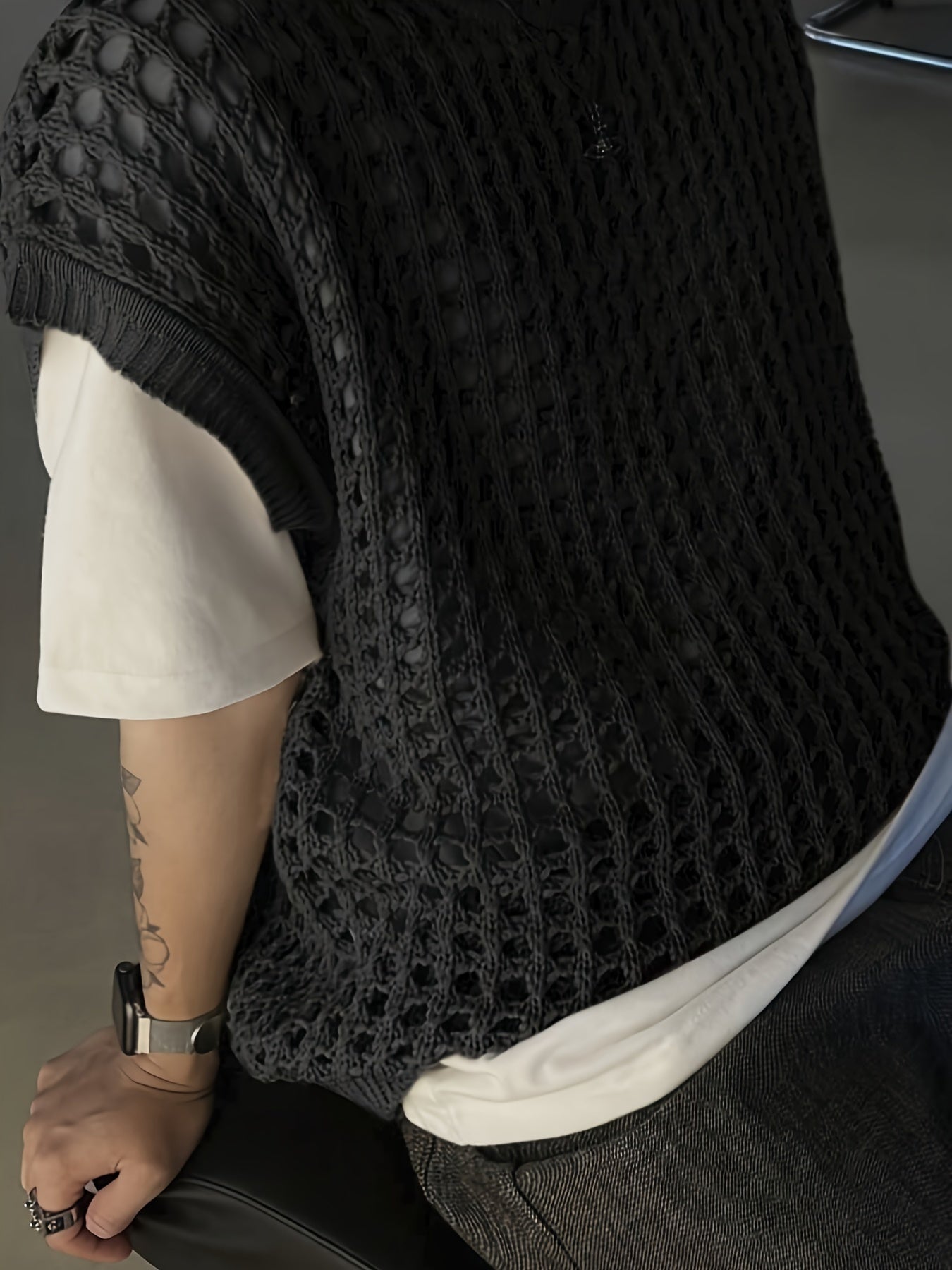 Hearujoy Solid Color Viscose Tank Top - Men's Fashion Hollow-Out Crew Neck Sleeveless Knit Vest for Casual, Outdoor, Streetwear - Spring/Summer/Fall Season