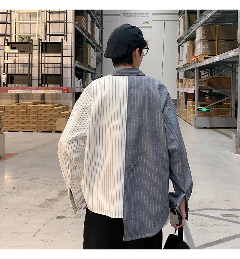 Hearujoy Fashion Men Irregular Patchwork Striped Shirt Loose Long Sleeve Tops Spring Autumn Trend Streetwear Handsome Youth Shirts Male