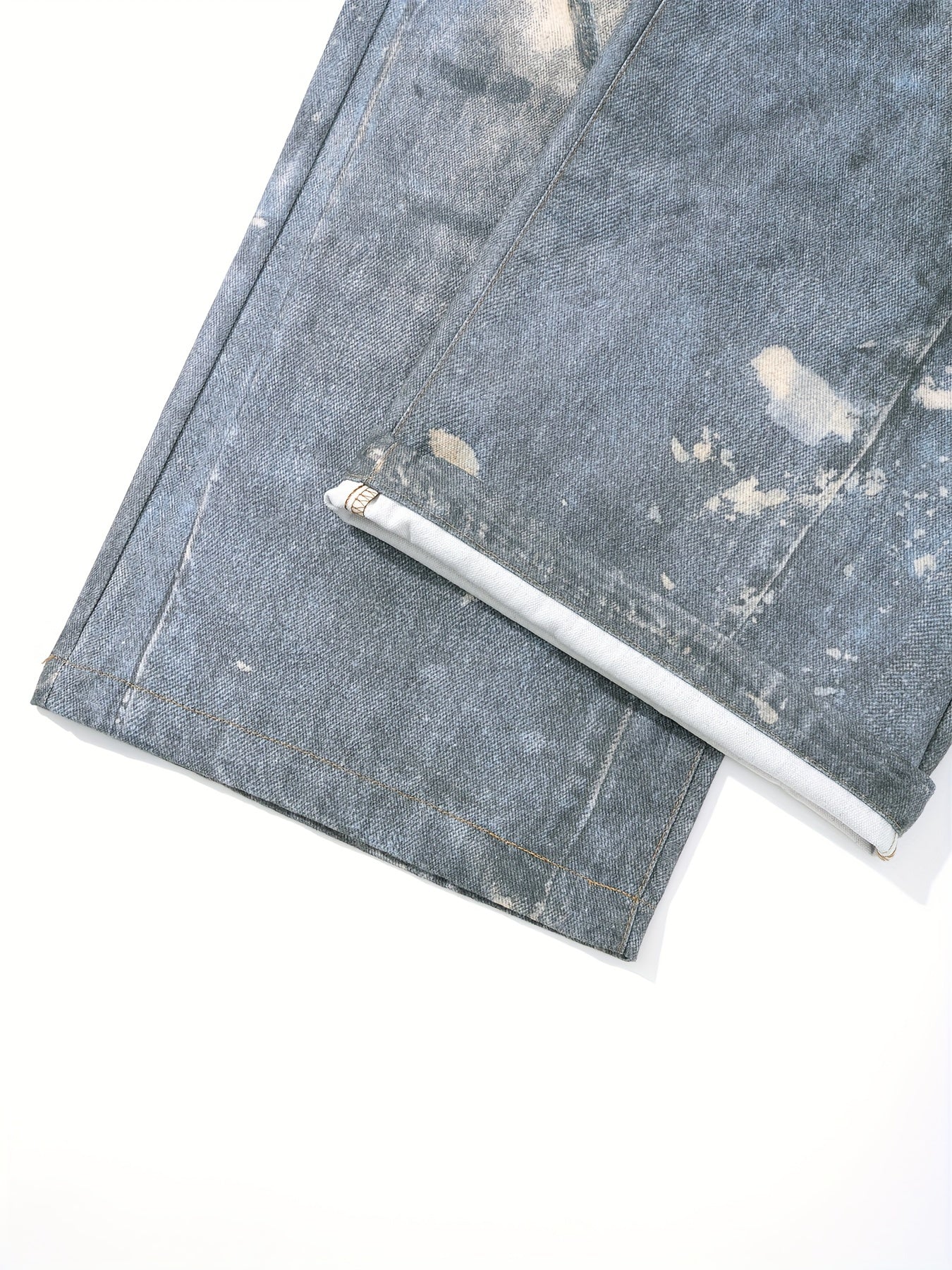 Hearujoy Unisex High Street Style Polyester 100% Geometric-Patterned Faux Denim Faux Denim, Non-Stretch Woven Fabric, Regular Fit with Pockets, Casual Daily Wear