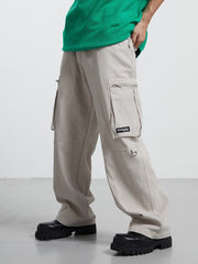 Hearujoy [1pc Men'S Loose-Fit Cargo Pants] Men'S Loose-Fit Cargo Pants, Polyester Solid Color Street Style, Regular Length, Non-Stretch Woven Fabric, with Multiple Pockets for All-Season Casual Wear