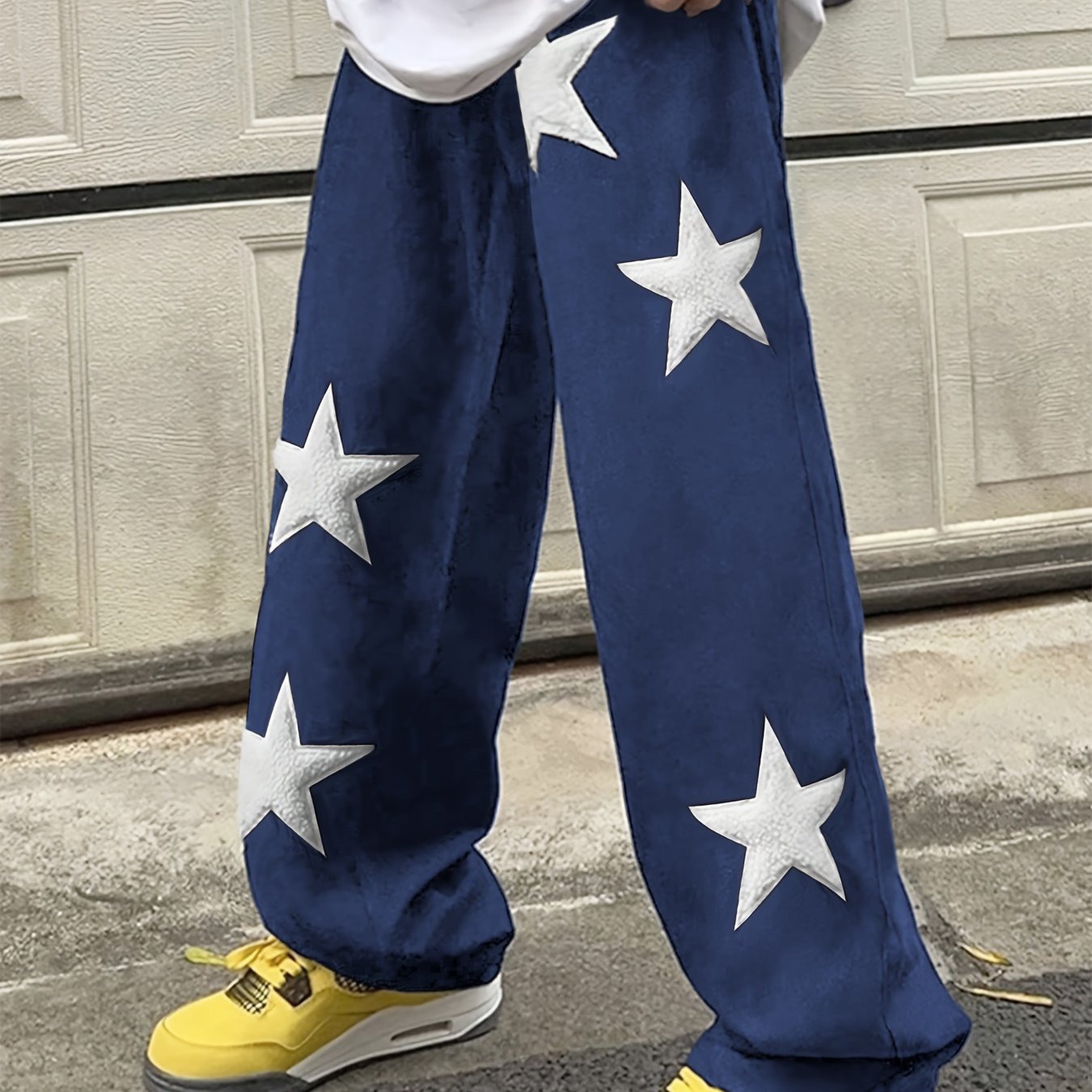Hearujoy Men's Casual Loose Fit Drawstring Pants With Star Pattern Embroidered Design, Lightweight Comfy Pants For Sport And Casual Wear