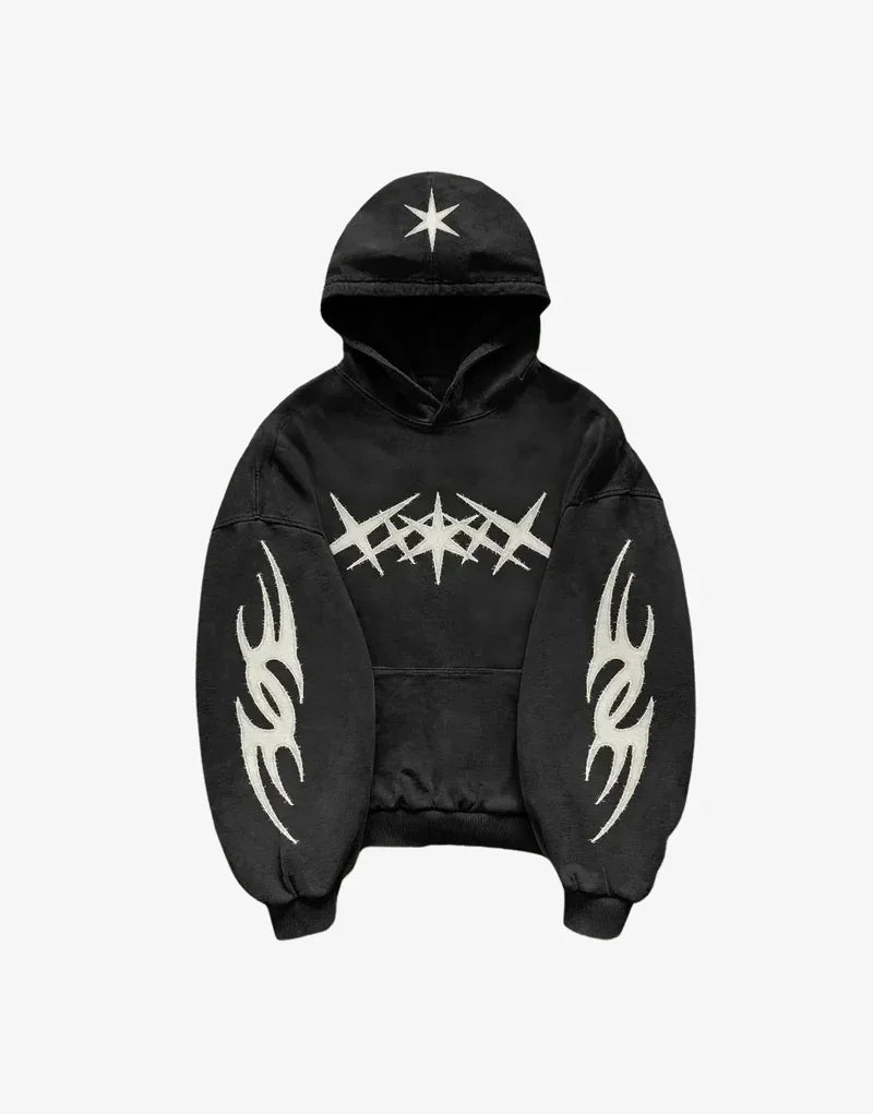 Hearujoy  Men Street Vintage High Street Hooded Sweatshirt Casual and Comfortable for All Seasons Plus Size Loose Print Y2k Punk Style