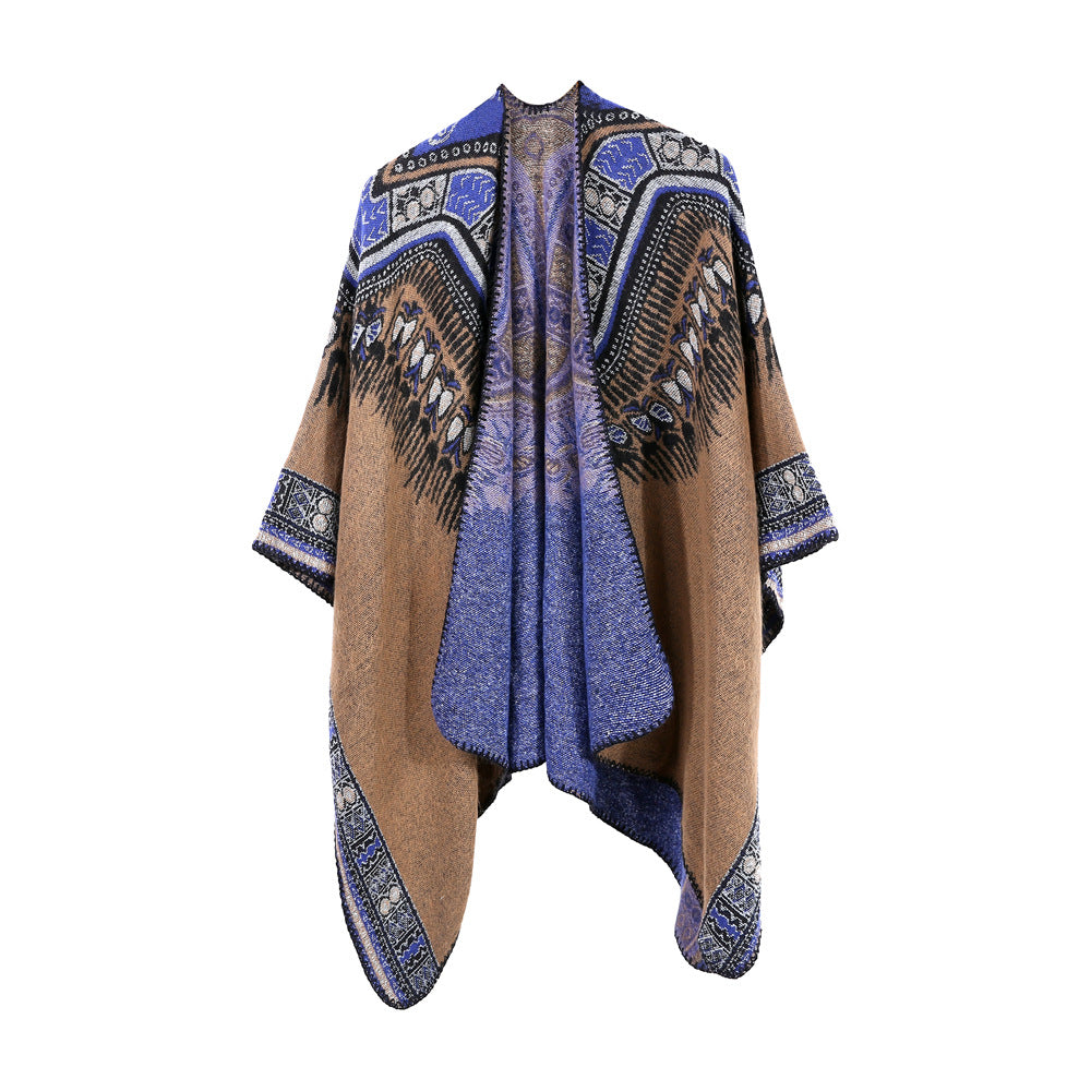 Hearujoy Ethnic Style Slit Thick Shawl Men Travel Photography Warm Scarf Vintage Poncho Fashion Cape Outwear Cloak Streetwear Unisex