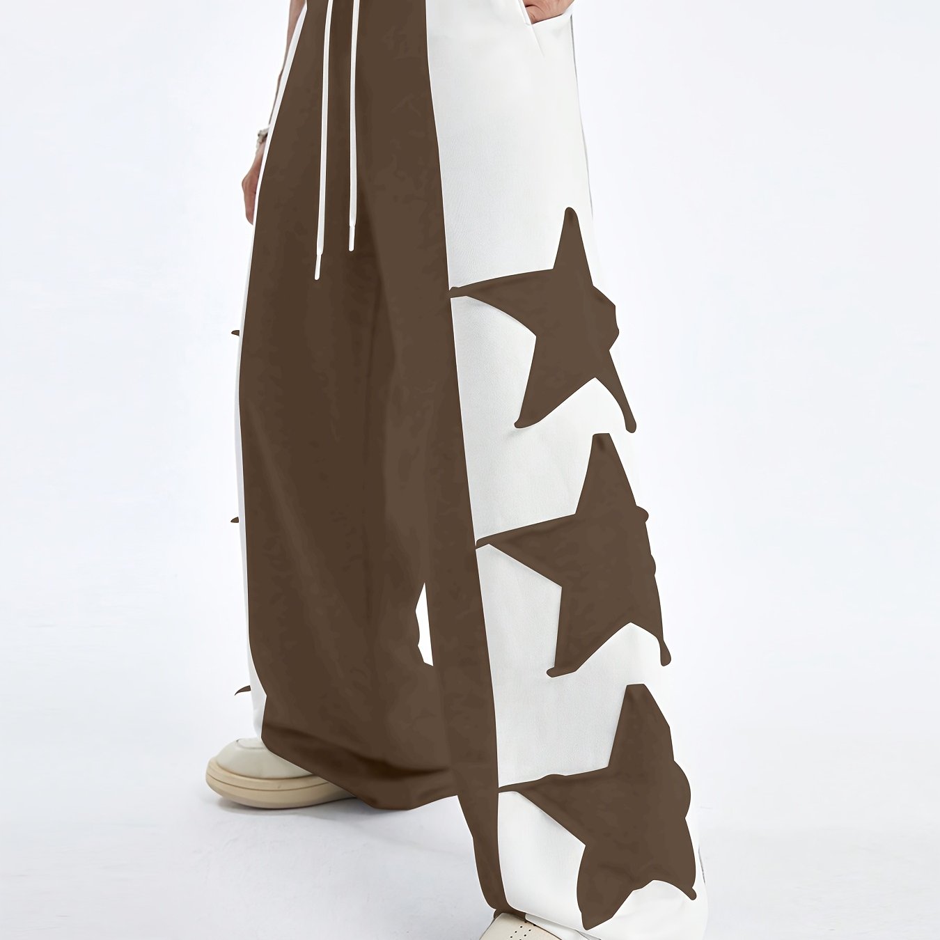 Hearujoy Star Pattern Contrast Trousers, High Street Style Casual Loose Sports Pants with Stitching Detail, Machine Washable Polyester, Daily, Polyester