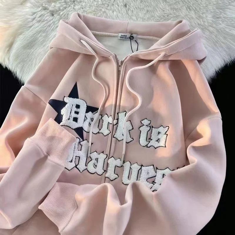 Hearujoy  90s Streetwear 2024 New Kawaii Zip Up Hoodie Women Y2K Oversized Harajuku Star Patchwork Sweatshirt Man Anime Hoodie Jacket Coat Streetwear