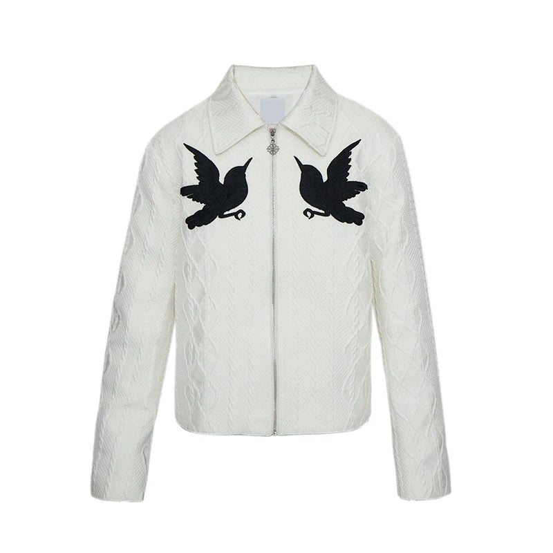 Hearujoy American Trend Jacket For Men Bird Embroidery jacquard Y2K Tops Coat Fall Fashion Loose Lapel Jackets Outerwear Streetwear