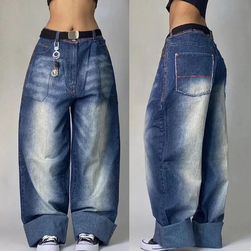 Hearujoy  Y2K Fashion American Baggy Jeans Oversized Pattern Printed High Waist Wide-leg Pants Harajuku Women Casual Slacks Streetwear