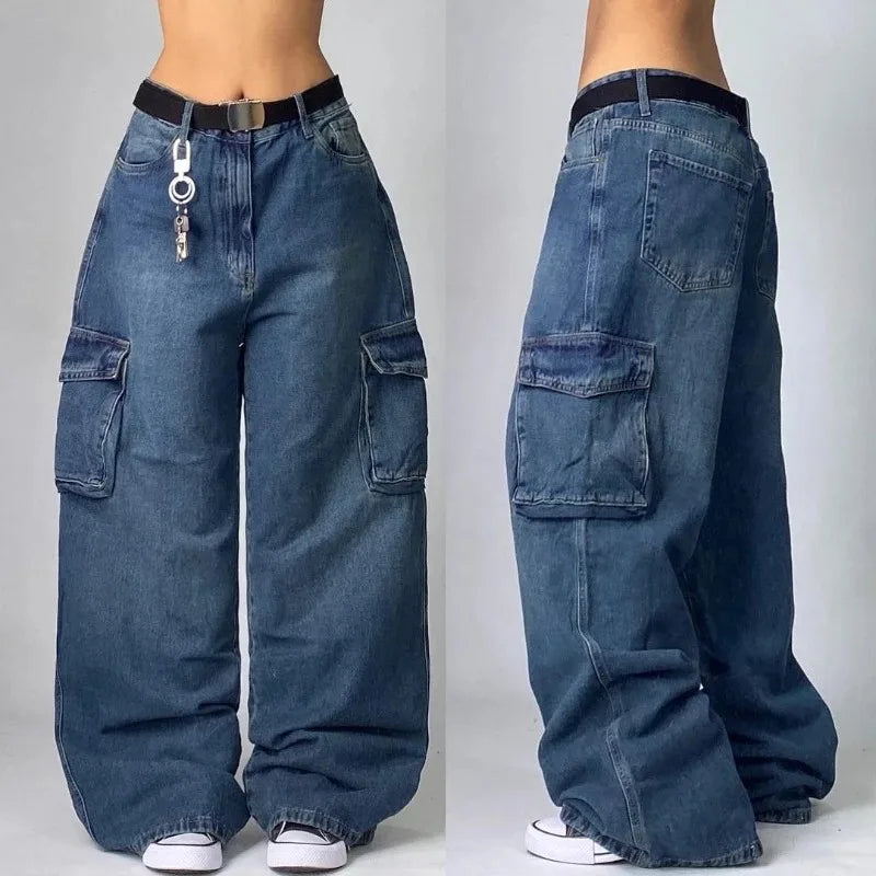 Hearujoy  90s Streetwear 2024 American New Fashion Letter Print Baggy Jeans Female Y2K High Street Harajuku Gothic High Waist Wide Leg Wide Trousers