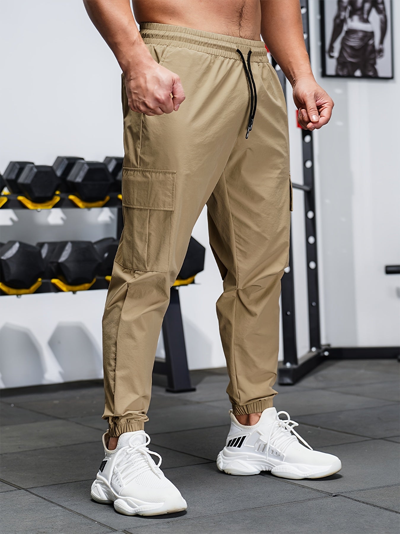 Hearujoy Men'S Casual Mid-Waist Polyester Sweatpants, Solid Color, Non-Stretch Fabric, Woven, Regular Fit with Pockets, Elastic Waist Drawstring Leg, 155g/m² - Versatile for Casual & Sports Use