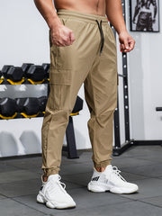 Hearujoy Men'S Casual Mid-Waist Polyester Sweatpants, Solid Color, Non-Stretch Fabric, Woven, Regular Fit with Pockets, Elastic Waist Drawstring Leg, 155g/m² - Versatile for Casual & Sports Use