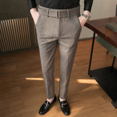 Hearujoy Fashion Vintage Men's Slim Fit Woolen Trousers British Style Business Casual Suit Pants Autumn Winter Korean Thick Warm Pant
