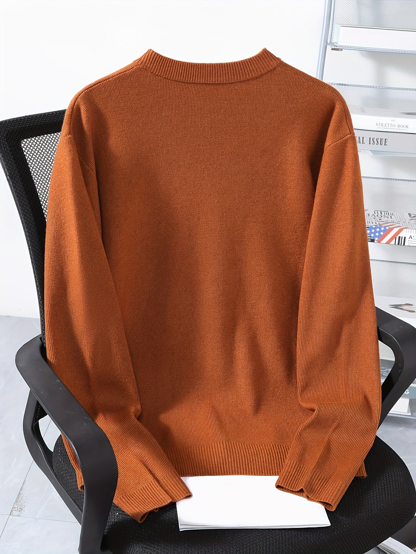 HEARUJOY  -  Cozy Long Sleeve Polyester Blend Cardigan - Men's Casual Solid Color Knit Button-Up Sweater for Fall/Winter, Korean Style, Loose Fit