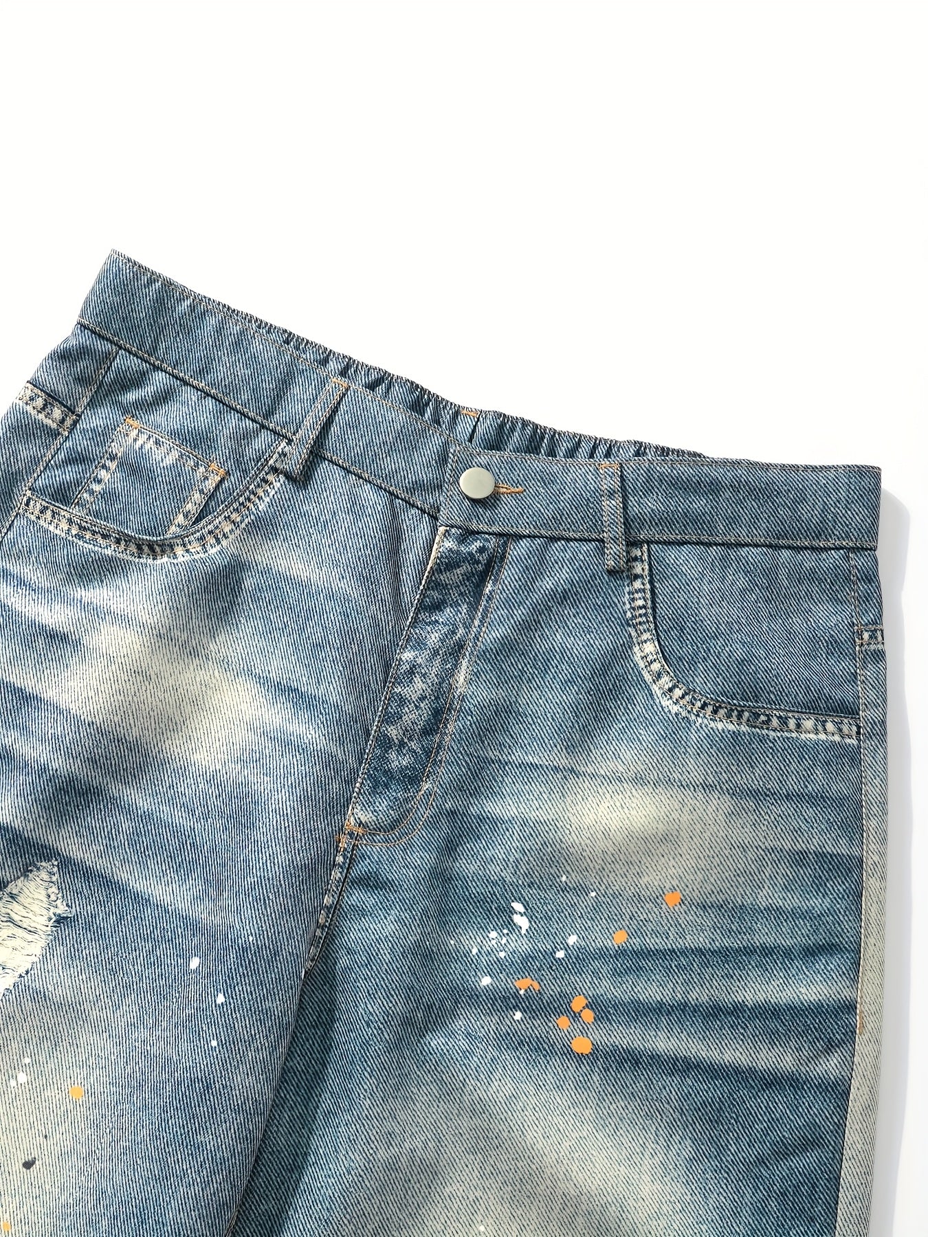 Hearujoy 1pc Unisex High-Waisted Geometric Print Faux Denim Pants - Polyester, Loose Fit, Non-Stretch, Pockets, Regular Length for Daily Leisure Wear