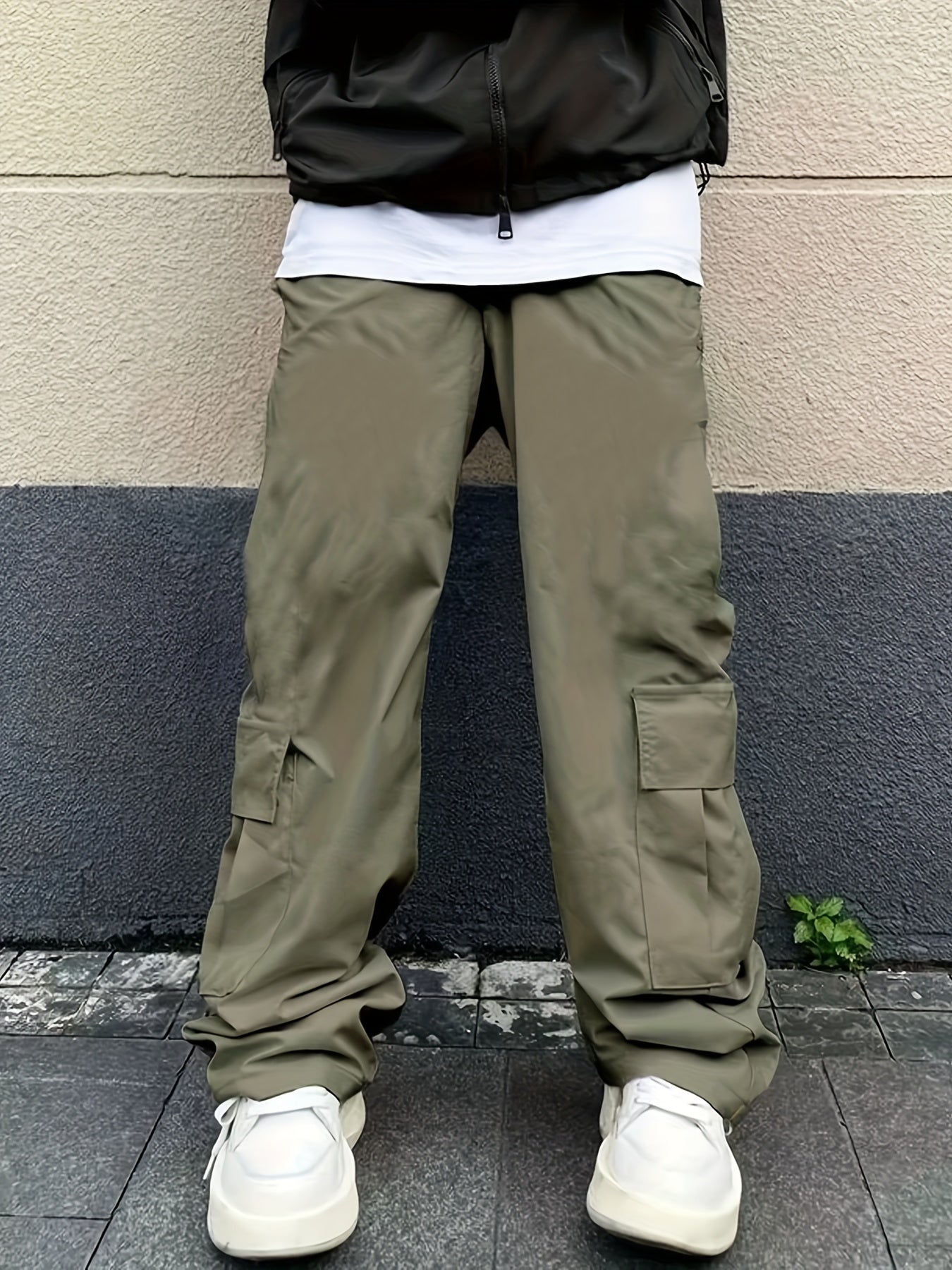 Hearujoy Men's Stylish Solid Color Cargo Pants with Multi-Pocket Design - Durable Nylon, Perfect for Casual Outings & Workwear