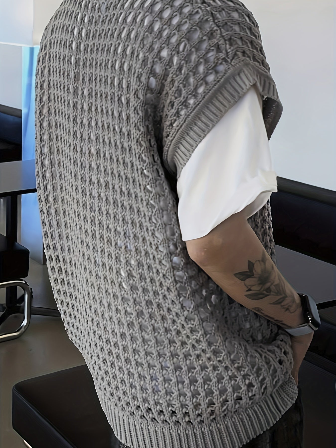 Hearujoy Solid Color Viscose Tank Top - Men's Fashion Hollow-Out Crew Neck Sleeveless Knit Vest for Casual, Outdoor, Streetwear - Spring/Summer/Fall Season