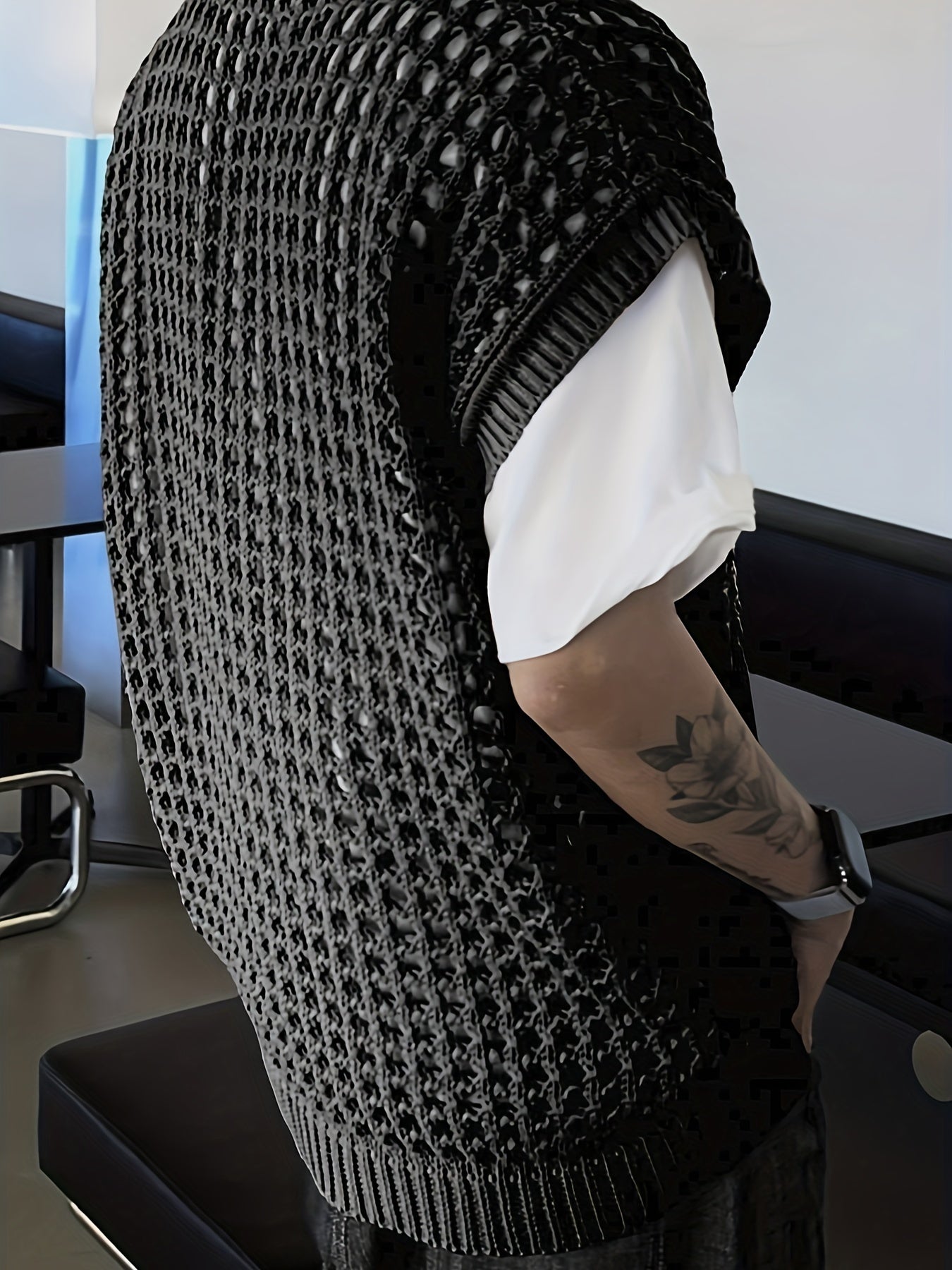 Hearujoy Solid Color Viscose Tank Top - Men's Fashion Hollow-Out Crew Neck Sleeveless Knit Vest for Casual, Outdoor, Streetwear - Spring/Summer/Fall Season