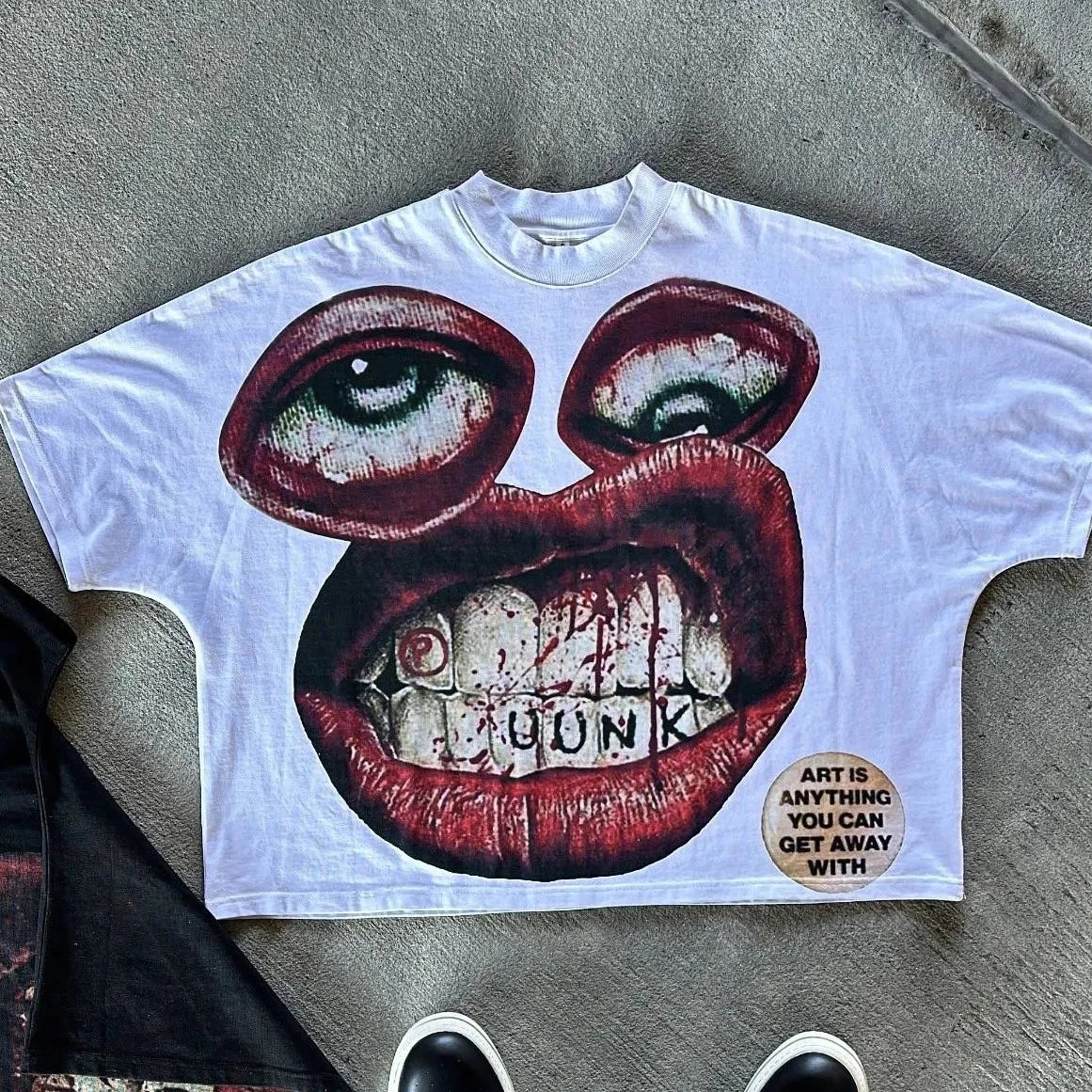 Hearujoy  Y2K Cotton T Shirt Mens Womens Harajuku Hip Hop Big Eyes Mouth Graphic Printed Oversized T Shirt Retro Classic Short Sleeve Tops