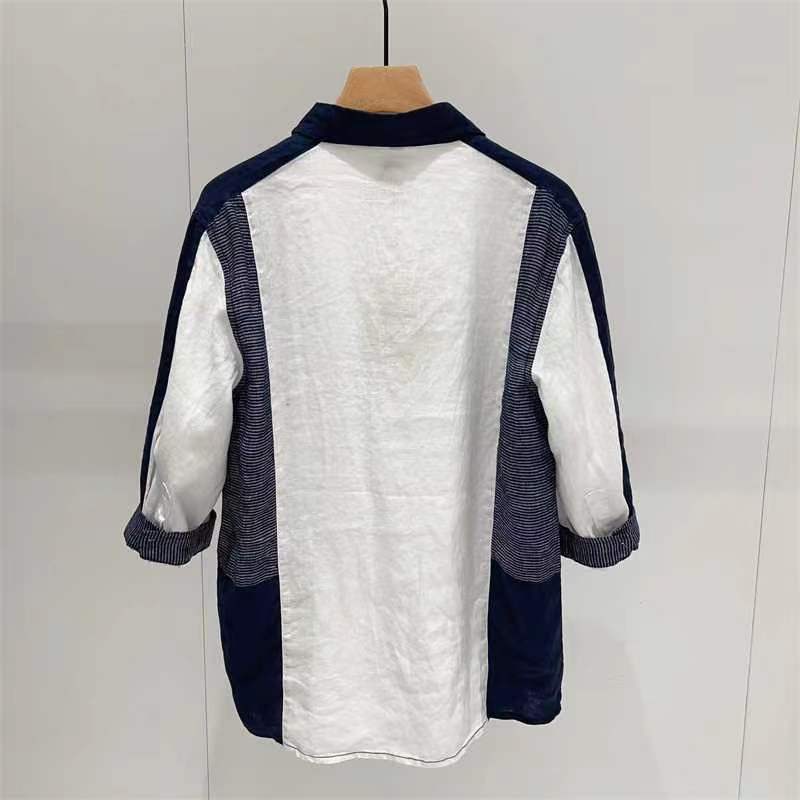 Hearujoy Fashion Patchwork Cotton Linen Shirts For Men Half sleeve Turn-down Collar Loose Tops Summer Vintage Casual Shirt Streetwear
