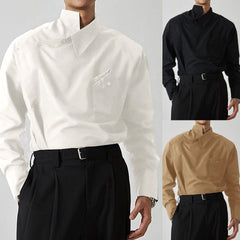 Hearujoy Irregular Design Buckle Lapel shirt For Men Vintage French Style Long Sleeve Loose Top Spring Autumn Fashion Show Chic Shirts
