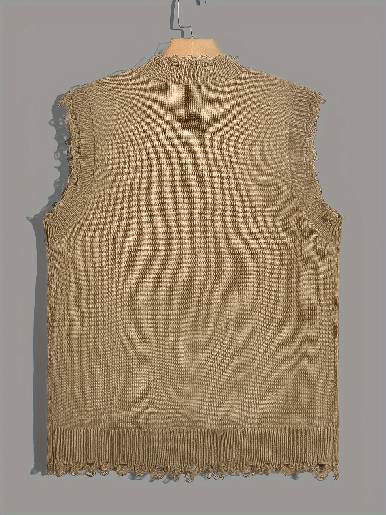 Hearujoy Stylish Men's Brown Knit Sweater Vest with Skull Print - Casual V-Neck, Sleeveless Pullover with Raw Hem Detail, Perfect for Summer