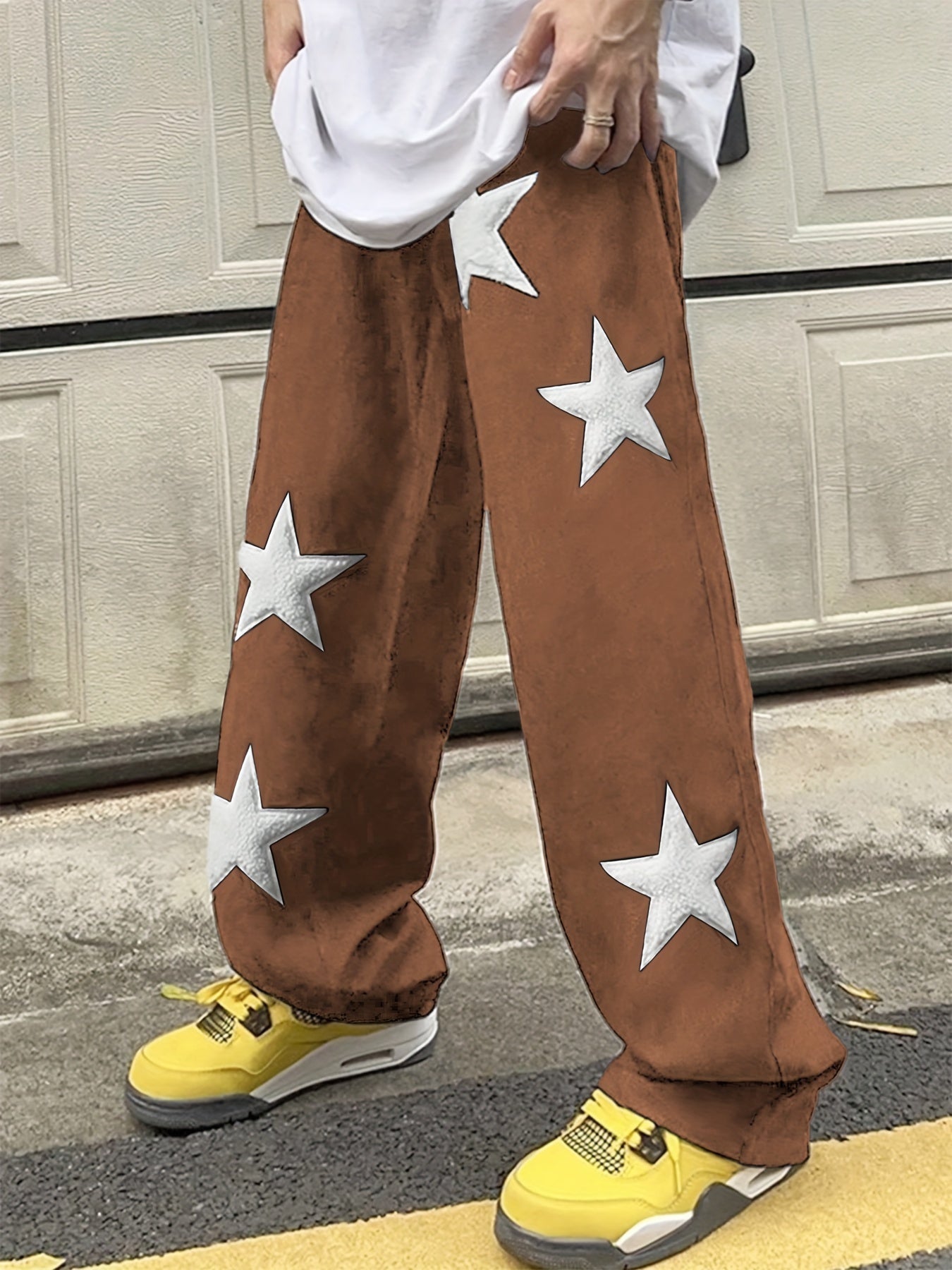 Hearujoy Men's Casual Loose Fit Drawstring Pants With Star Pattern Embroidered Design, Lightweight Comfy Pants For Sport And Casual Wear