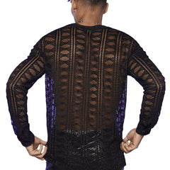 Hearujoy Fishing Net Transparent Shirt For Men V-neck Lace Long Sleeved Tshirts Tops Autumn Fashion Sexy Mesh Hollow Out Shirts Pullover