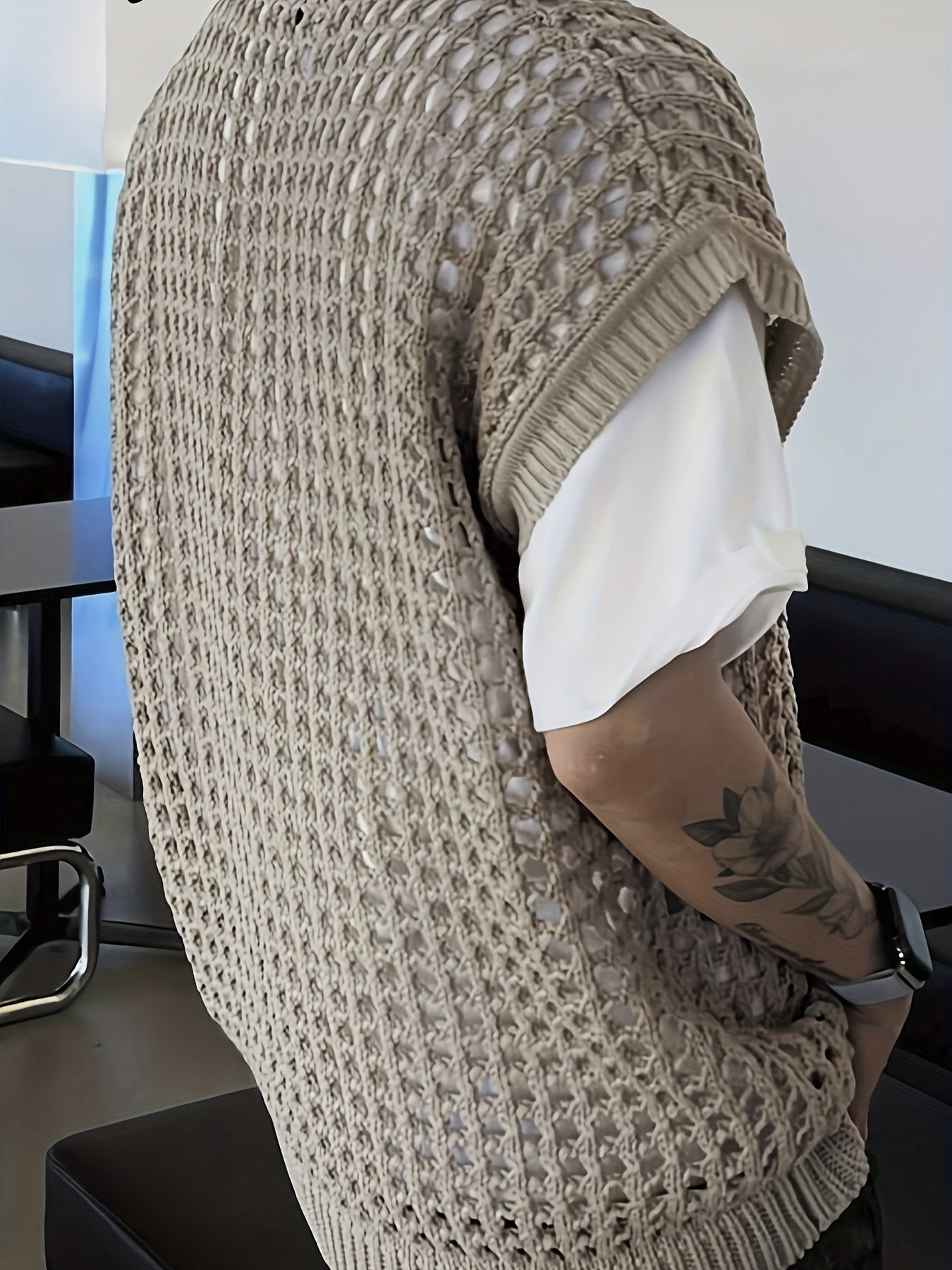 Hearujoy Solid Color Viscose Tank Top - Men's Fashion Hollow-Out Crew Neck Sleeveless Knit Vest for Casual, Outdoor, Streetwear - Spring/Summer/Fall Season