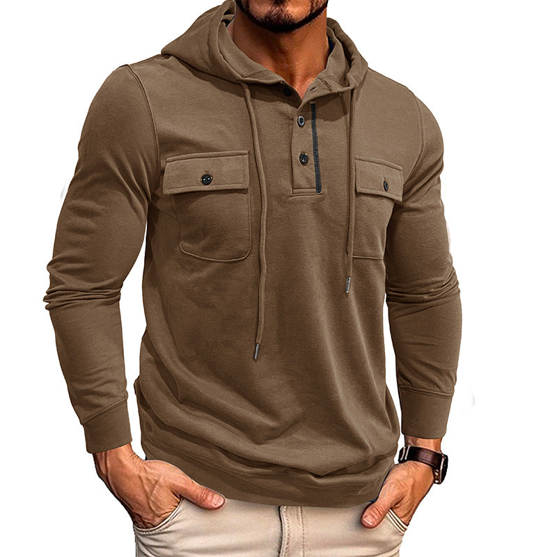 Hearujoy Vintage Men Cotton Hoodie Sweatshirt Fall Casual Loose Long Sleeve Sports Pocket Hooded Pullovers Fashion Solid Tops Streetwear